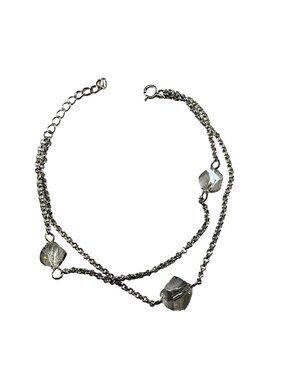 925 Sterling Silver Bracelet Multi Strand Layered Crystal Chain Adjustable 5.57g